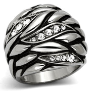 TK1020 - High polished (no plating) Stainless Steel Ring with Top Grade Crystal  in Clear-0