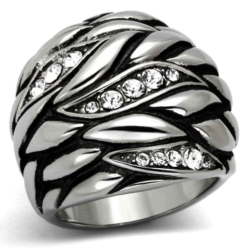 TK1020 - High polished (no plating) Stainless Steel Ring with Top Grade Crystal  in Clear-0
