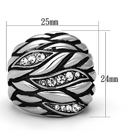 TK1020 - High polished (no plating) Stainless Steel Ring with Top Grade Crystal  in Clear-1