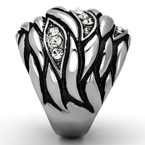 TK1020 - High polished (no plating) Stainless Steel Ring with Top Grade Crystal  in Clear-3