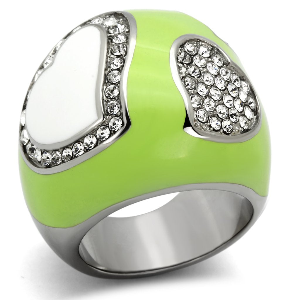 TK1021 - High polished (no plating) Stainless Steel Ring with Top Grade Crystal  in Clear-0