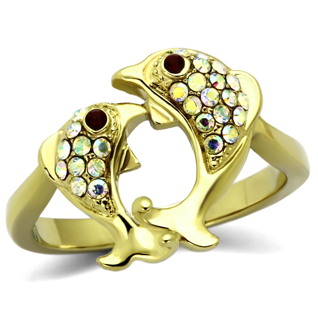 TK1023 - IP Gold(Ion Plating) Stainless Steel Ring with Top Grade Crystal  in Multi Color-0