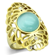 TK1029 - IP Gold(Ion Plating) Stainless Steel Ring with Synthetic Cat Eye in Light Sapphire-0