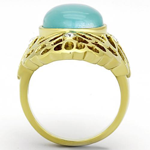TK1029 - IP Gold(Ion Plating) Stainless Steel Ring with Synthetic Cat Eye in Light Sapphire-2