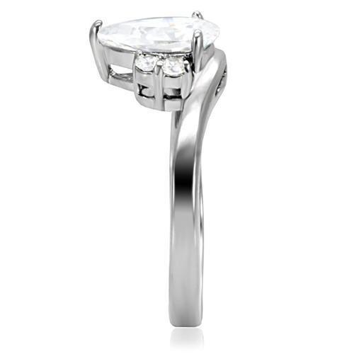 TK102 - High polished (no plating) Stainless Steel Ring with AAA Grade CZ  in Clear-4