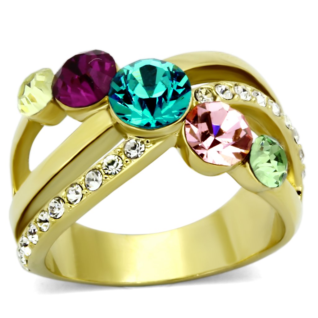 TK1031 - IP Gold(Ion Plating) Stainless Steel Ring with Top Grade Crystal  in Multi Color-0