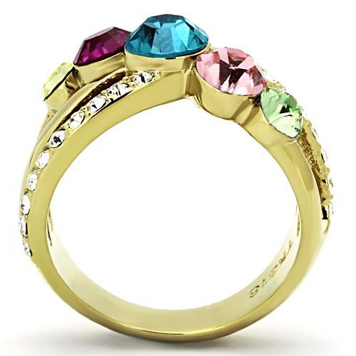 TK1031 - IP Gold(Ion Plating) Stainless Steel Ring with Top Grade Crystal  in Multi Color-2