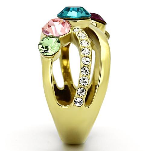 TK1031 - IP Gold(Ion Plating) Stainless Steel Ring with Top Grade Crystal  in Multi Color-3