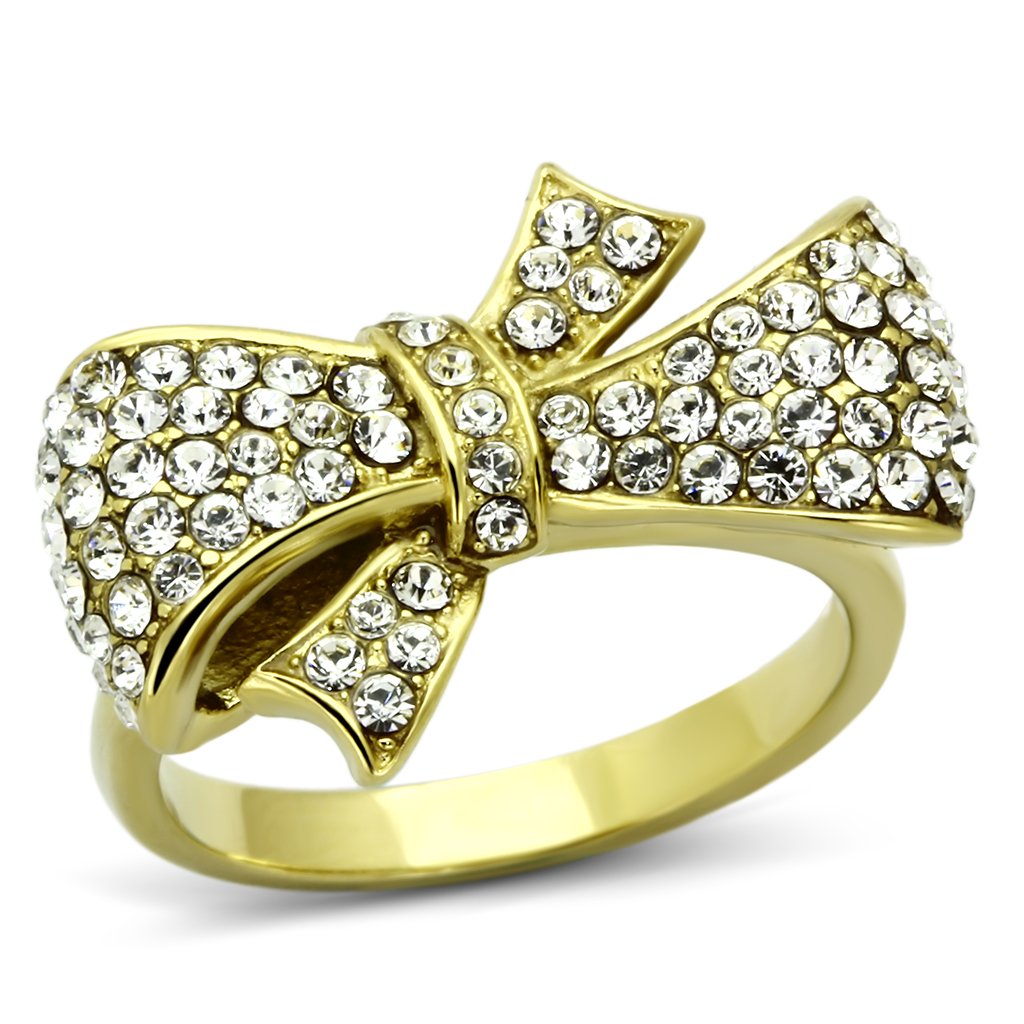 TK1032 - IP Gold(Ion Plating) Stainless Steel Ring with Top Grade Crystal  in Clear-0