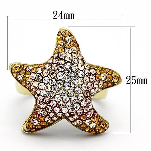 TK1034 - IP Gold(Ion Plating) Stainless Steel Ring with Top Grade Crystal  in Multi Color-1