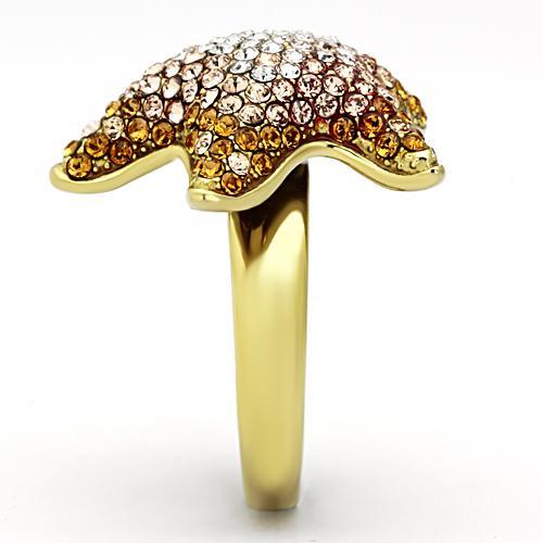 TK1034 - IP Gold(Ion Plating) Stainless Steel Ring with Top Grade Crystal  in Multi Color-3