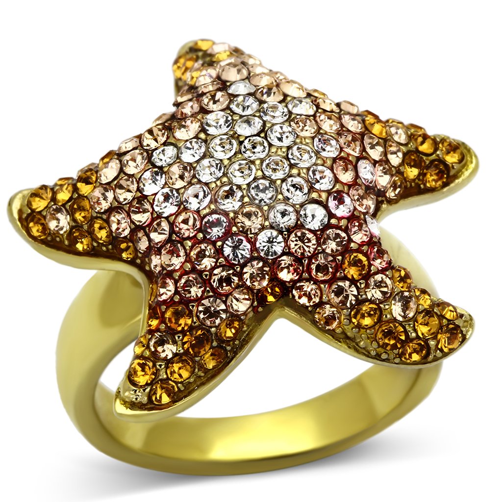 TK1034 - IP Gold(Ion Plating) Stainless Steel Ring with Top Grade Crystal  in Multi Color-0