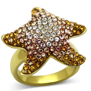 TK1034 - IP Gold(Ion Plating) Stainless Steel Ring with Top Grade Crystal  in Multi Color-0