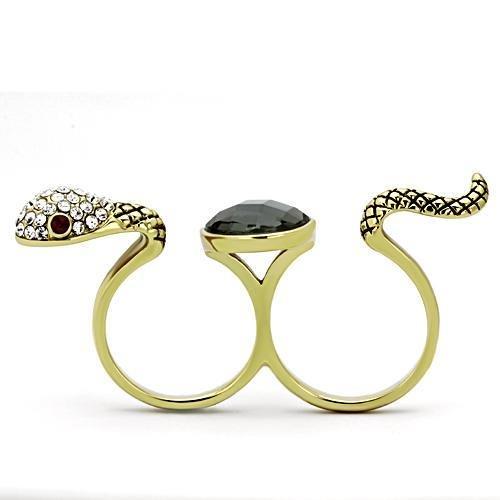 TK1036 - IP Gold(Ion Plating) Stainless Steel Ring with Synthetic Glass Bead in Black Diamond-2