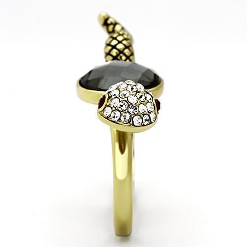 TK1036 - IP Gold(Ion Plating) Stainless Steel Ring with Synthetic Glass Bead in Black Diamond-3