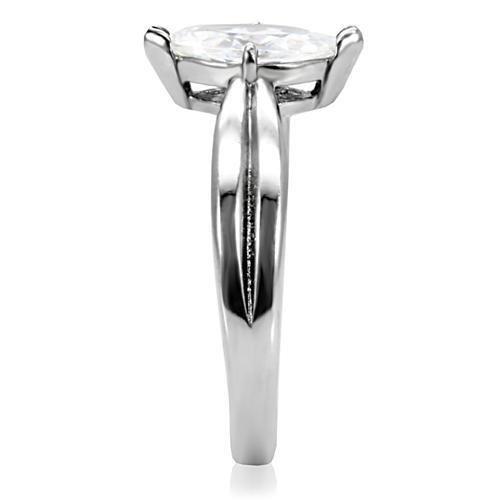 TK103 - High polished (no plating) Stainless Steel Ring with AAA Grade CZ  in Clear-4