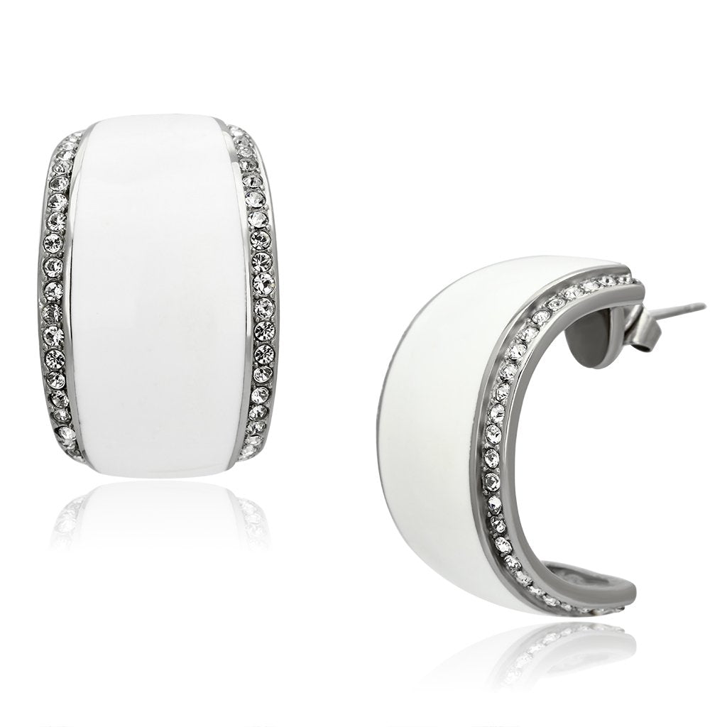 TK1046 - High polished (no plating) Stainless Steel Earrings with Top Grade Crystal  in Clear-0
