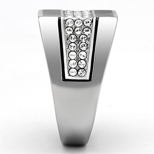 TK1048 - High polished (no plating) Stainless Steel Ring with Top Grade Crystal  in Clear-3