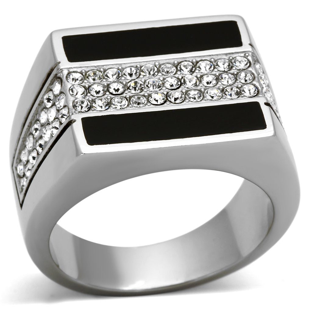 TK1048 - High polished (no plating) Stainless Steel Ring with Top Grade Crystal  in Clear-0