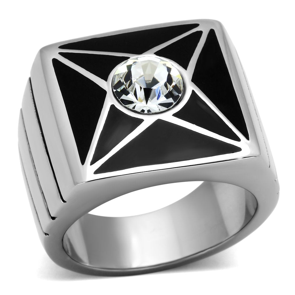 TK1049 - High polished (no plating) Stainless Steel Ring with Top Grade Crystal  in Clear-0