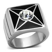 TK1049 - High polished (no plating) Stainless Steel Ring with Top Grade Crystal  in Clear-0
