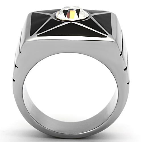TK1049 - High polished (no plating) Stainless Steel Ring with Top Grade Crystal  in Clear-2