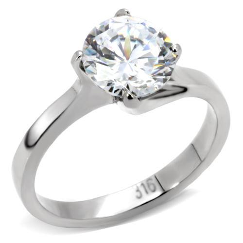 TK104 - High polished (no plating) Stainless Steel Ring with AAA Grade CZ  in Clear-0
