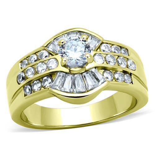 TK10528G - IP Gold(Ion Plating) Stainless Steel Ring with AAA Grade CZ  in Clear-0