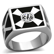 TK1052 - High polished (no plating) Stainless Steel Ring with Top Grade Crystal  in Clear-0