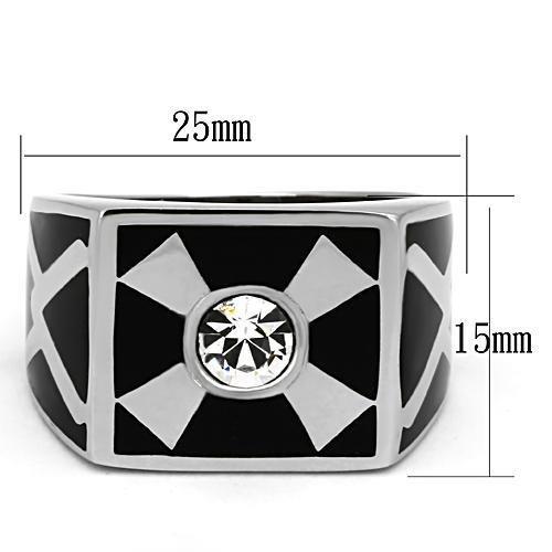 TK1052 - High polished (no plating) Stainless Steel Ring with Top Grade Crystal  in Clear-1
