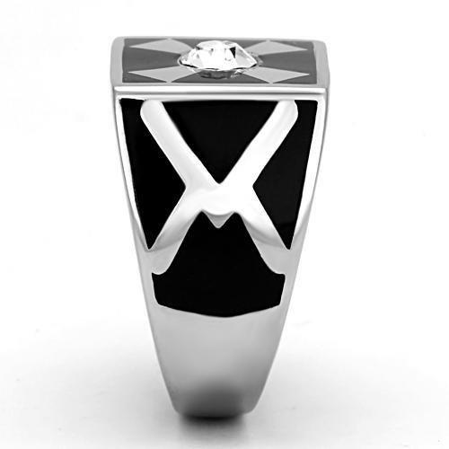 TK1052 - High polished (no plating) Stainless Steel Ring with Top Grade Crystal  in Clear-3