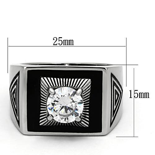 TK1053 - High polished (no plating) Stainless Steel Ring with AAA Grade CZ  in Clear-1