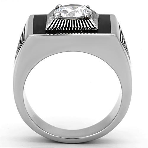 TK1053 - High polished (no plating) Stainless Steel Ring with AAA Grade CZ  in Clear-2