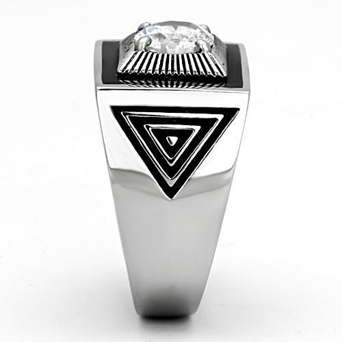 TK1053 - High polished (no plating) Stainless Steel Ring with AAA Grade CZ  in Clear-3