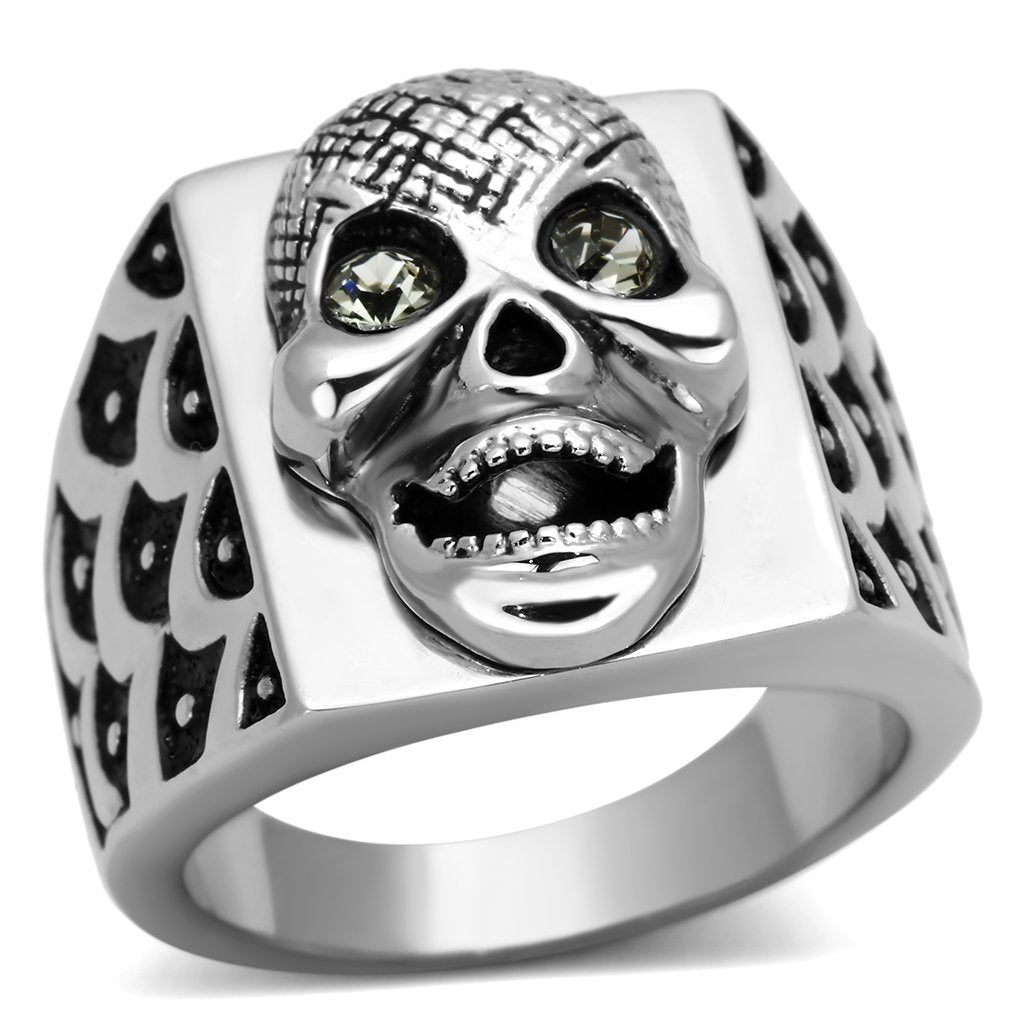 TK1056 - High polished (no plating) Stainless Steel Ring with Top Grade Crystal  in Black Diamond-0