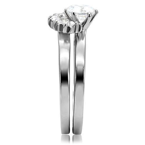 TK105 - High polished (no plating) Stainless Steel Ring with AAA Grade CZ  in Clear-4
