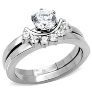 TK105 - High polished (no plating) Stainless Steel Ring with AAA Grade CZ  in Clear-0