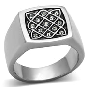 TK1060 - High polished (no plating) Stainless Steel Ring with Top Grade Crystal  in Clear-0