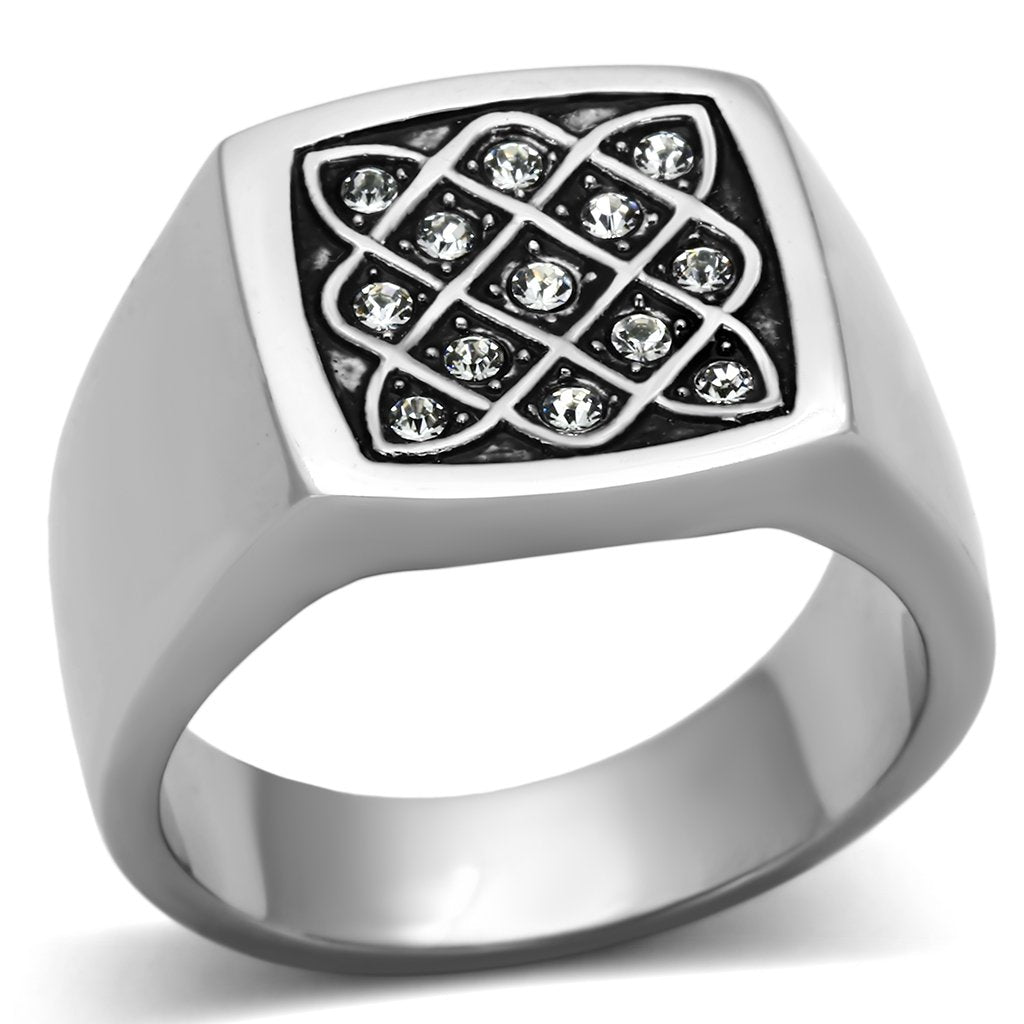 TK1060 - High polished (no plating) Stainless Steel Ring with Top Grade Crystal  in Clear-0