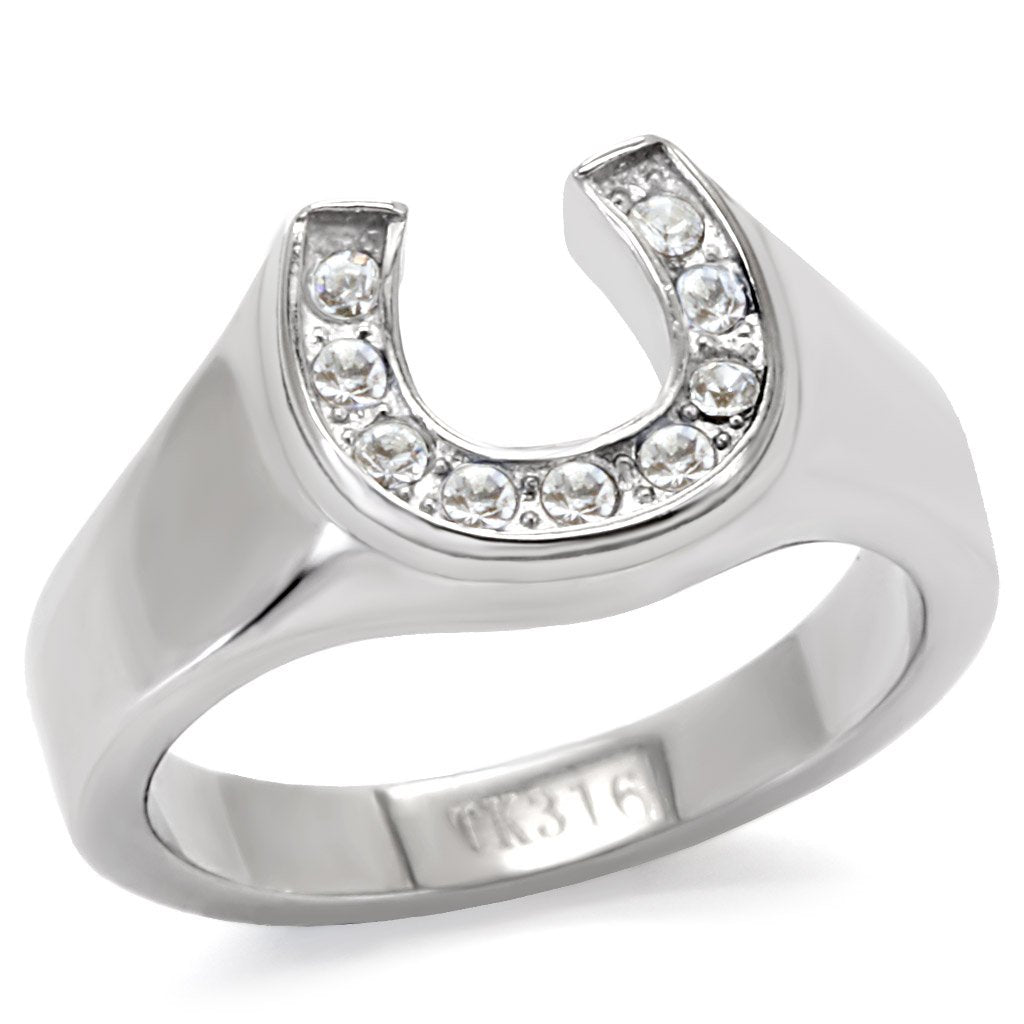 TK10616 - High polished (no plating) Stainless Steel Ring with Top Grade Crystal  in Clear-0