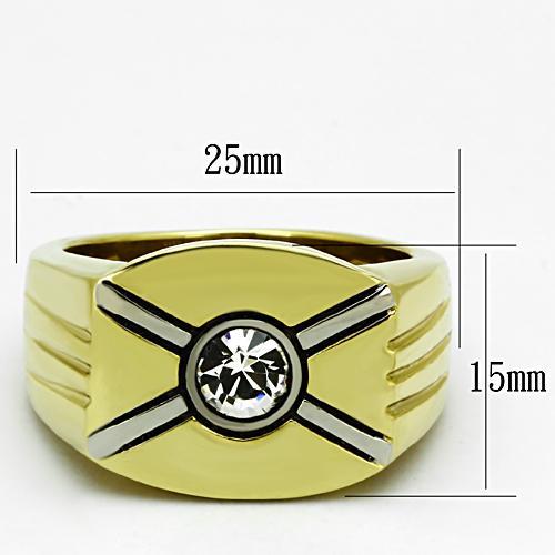 TK1064 - Two-Tone IP Gold (Ion Plating) Stainless Steel Ring with Top Grade Crystal  in Clear-1