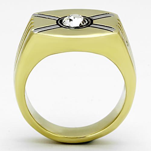 TK1064 - Two-Tone IP Gold (Ion Plating) Stainless Steel Ring with Top Grade Crystal  in Clear-2