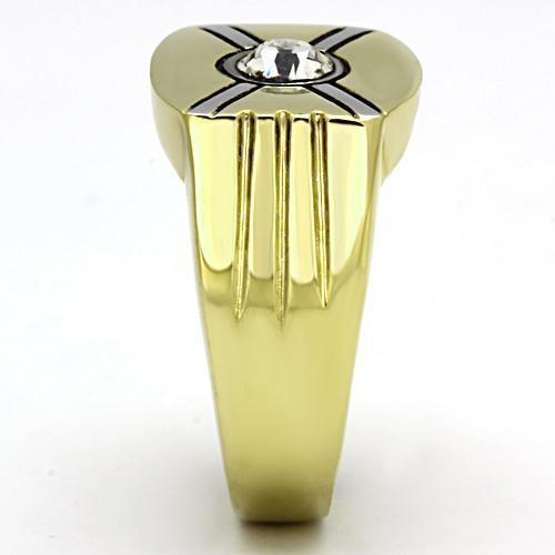 TK1064 - Two-Tone IP Gold (Ion Plating) Stainless Steel Ring with Top Grade Crystal  in Clear-3