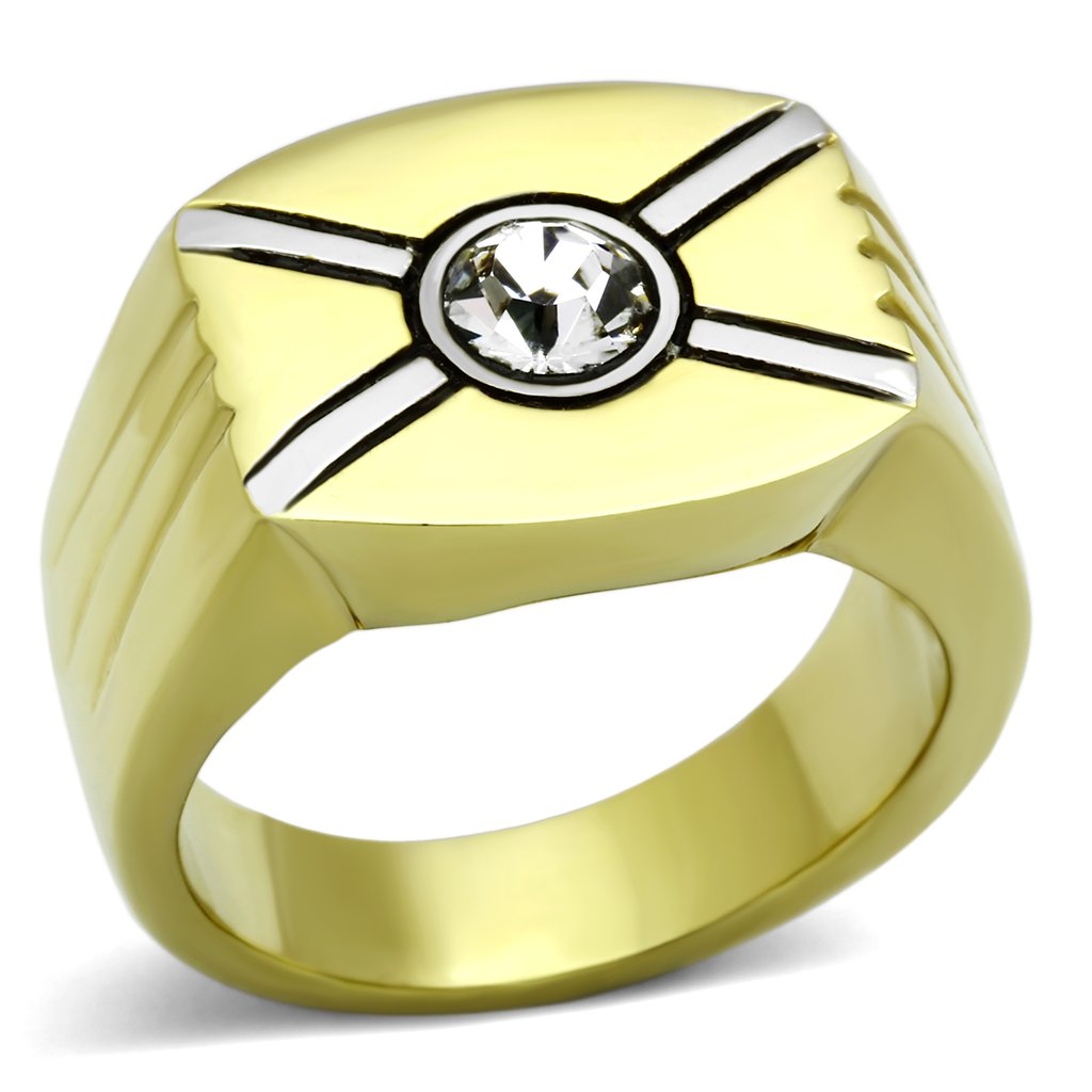 TK1064 - Two-Tone IP Gold (Ion Plating) Stainless Steel Ring with Top Grade Crystal  in Clear-0