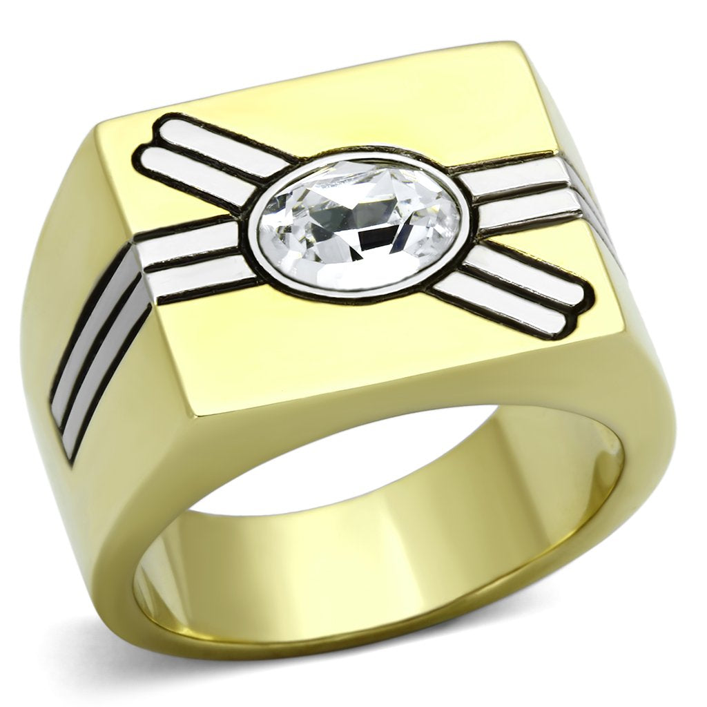 TK1065 - Two-Tone IP Gold (Ion Plating) Stainless Steel Ring with Top Grade Crystal  in Clear-0