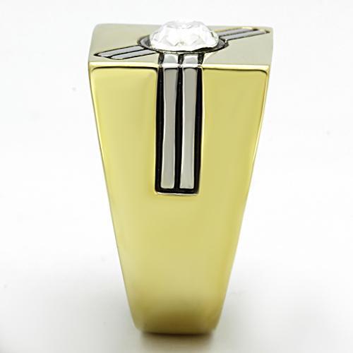 TK1065 - Two-Tone IP Gold (Ion Plating) Stainless Steel Ring with Top Grade Crystal  in Clear-3
