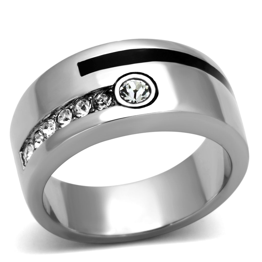 TK1067 - High polished (no plating) Stainless Steel Ring with Top Grade Crystal  in Clear-0