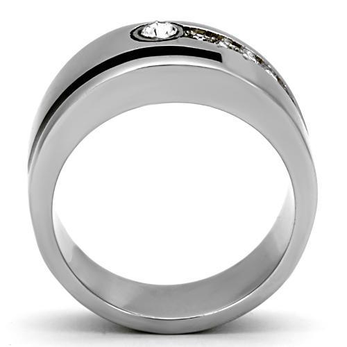 TK1067 - High polished (no plating) Stainless Steel Ring with Top Grade Crystal  in Clear-2