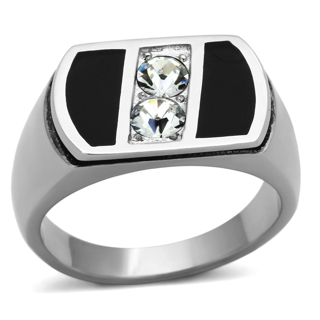 TK1068 - High polished (no plating) Stainless Steel Ring with Top Grade Crystal  in Clear-0