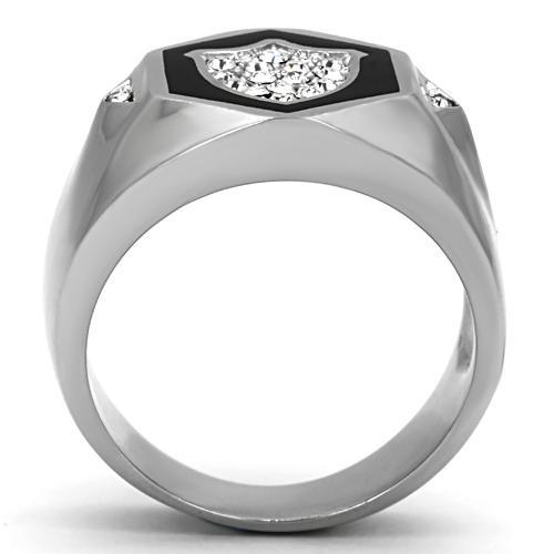 TK1069 - High polished (no plating) Stainless Steel Ring with Top Grade Crystal  in Clear-2